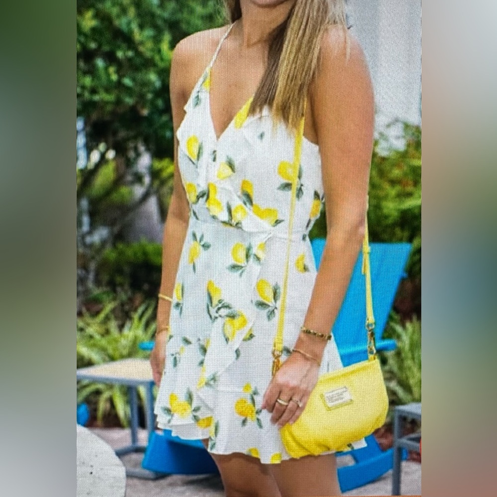 JAPNA White Lemon Print Dress.  Size L